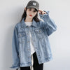 Vintage Women Jacket Autumn Winter Oversize Denim Jackets Washed Blue Jeans Coat Turn-down Collar Outwear Bomber Jacket
