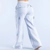 Women Low Waist Belted Straight Leg Wide Leg Trousers Solid Color Casual Joggers Multiple Pockets American Work Pants