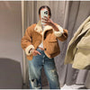 Chic Faux Suede & Fur Reversible Jacket For Women Lapel Single Breasted Pocket Coat Lady Winter Warm Outerwear