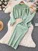 Winter Women Knitted Sets Breading Long Sleeve Pearl Sweater+Knitted Camis Dress Sets Sweater Suits