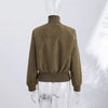 Vintage Faux Suede Jackets Women's Slim Full Sleeves Zipper Stand Collar Cropped Coats Ladies Autumn Solid Streetwear