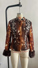 Women Leopard Print Stand Collar Waist Cinched Faux Fur Short Coat Fluffy Cuff Outerwear Winter Ladies Warm Furry Jacket