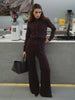 Women's Autumn Winter Knit Cardigan Pants Set Slim Fit Long Sleeve Long Trousers Simple Solid Color Sweater Suit