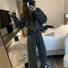 Spring and Autumn Women's Sweater Suit Hooded Knit Sweater Wide-leg Pants Two Piece Set Lazy Casual Knitwear Cardigan Lady Suit