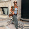 Printed Faux Fur Splicing Jacket Autumn Winter V-neck Slim Waist Cinched Full Sleeve Cropped Coat Women's Outwear