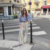 Women Jeans Straight Stripe Button Detail Jeans Female High Waist Loose Curved Wide Leg Denim Pants Vintage Casual Outfit Ladies