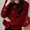 Women's Jacket Spring Autumn Red Tweed Small Fragrance Coat Short Blazers Korean Elegant Female Tops Outerwear