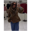 Women Suede Faux Fur Trim Jacket Fur Lapel Collar Cuffs Double Breasted Fitted Waist Long Sleeve Coats Vintage Warm Winter Coat