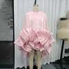 Solid Chic Spliced Folds Dresses for Women Round Neck Long Sleeve High Waist Loose Mini A Line Dress Female