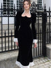 Velvet Lace Patchwork Dress Square Collar Waist Cinched Slim Fit Party Gown Robes Elegant Women Wrap Hip Fishtail Long Dresses