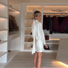 Women's Elegant white Ruched Short Dress Casual Stand Neck Long Sleeve Mini Dresses Autumn party Female Clothing
