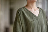 Vintage Women Ramie Cotton Dresses V-Neck Long Sleeve Spring Robes Loose Chinese Style Tie-dye A-Line Dress