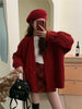 Korean Female Red Knitted Cardigan Sweater Lazy Wind Loose Cardigans Coat Spring Autumn Casual Thicken Sweater Jacket