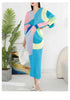 Pleated Dress For Women V-neck Batwing Sleeves Spliced Contrast Color Dresses Female Clothing 2YA2012