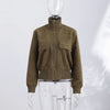Vintage Faux Suede Jackets Women's Slim Full Sleeves Zipper Stand Collar Cropped Coats Ladies Autumn Solid Streetwear