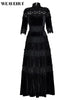 Women's Velvet Maxi Dress Hollow out Stand Collar Half Sleeve Elegant Party Spring