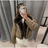 Faux Fur Neck Short Jackets Women Long Sleeve Ruff Thicken Loose Outerwear Female Autumn Winter Chic Daily Coats