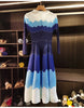 Designed Women's Pleated Dress O-neck Loose Fit Color Block Beaded Long Sleeve Female Clothing 9G1031
