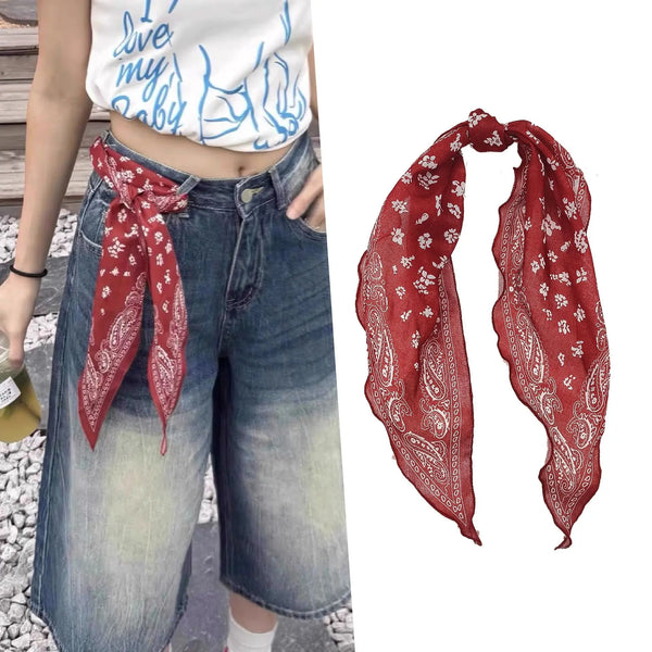 Paisley Print Tie-Dye Triangular Scarf Headcloth Women Lightweight Neckerchief All-Matching Scarfs Jeans Belt