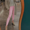 Women Casual Y2K Elastic High Waist Slim Fit Long Trousers Ribbed Knitwear Tight Step on Foot Leggings Sporty Pants
