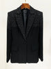 High Street Designer Runway Women's Slim Fit Single Button Rhinestone Diamonds Beaded Blazer Jacket