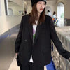 Notched Collar Black Blazer Women Casual Single-Breasted Pocket Jacket for Woman Street Long Sleeve Loose Blazers Coat