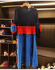 Pleated Tie Flower Long Sleeve Women's Dress Chic Loose Colorblock Patchwork Design Beading Famale Clothing 2DB6651