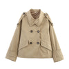 Two-color Retro Short Trench Coat Classic Women's Short Trench Coat With Epaulettes is Suitable For Elegant Wais