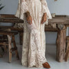 Deep V Neck Embroidery Lace Woman Dress Spring Hollow Out High Waist Crochet Dresses Autumn Flare Sleeve Jacquard Long Dress