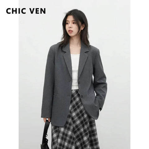 Women Blazers Solid Single-breasted Loose Casual Female Suit Jacket Office Ladies Coat Spring Autumn