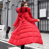Female Winter Over Knee Loose Large Fur Collar Hooded Warm Thick Parkas Long Down Cotton Plus Size Parkas Coat Women Padded Coat