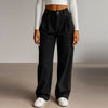 Spring Autumn Loose-Fitting Corduroy Trousers Women's Solid Color Button Pocket Corduroy Wide-Leg Pants Straight Pants