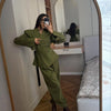 Olive Green Asymmetric Blazer & Pants Set – Women's Ruched Waist Suit Two Piece Office Lady Autumn