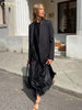 Casual Black Satin Women'S Dress O-Neck Long Sleeve Ankle Length Dresses Elegant Classic Solid Female Dress