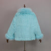 Extra Long Real Genuine Natural Knitted Rabbit Fur Shawl Coat with Fox Fur Collar Women's Knit Jacket Cape
