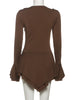 Irregular Hem Dress Women Tierred Y2K Flare Sleeve V-Neck Bandage Stretch Elegant Birthday Party Chic Hipster Bodycon