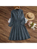 Corduroy Knee Length Dress Retro Pocket Elegant Women Dress