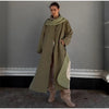 Women's Plaid Scarf Long Trench Coat Loose Stand Collar Full Sleeve Single Breasted Split Coats Autumn Lady Jacket