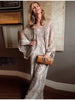 Spring Women Chic Boho Snake Print Pants Set Casual Batwing Sleeve Button Blouse & Wide-leg Pants Lady Vacation Outfits