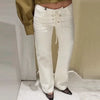 Women's Pants White Pant Jeans Women Bow Lace-Up Mid Waist Flared Pants Chic Elegant Denim Office Wear Women Trousers