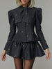 Embroidery Lace Up Bow Suit Jacket Short Skirt Suits Women Elegant Long Sleeve Waist Cinching Coats High Waist Skirts Outfit