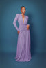 Women Glitter Maxi Evening Dress Deep V Neck Long Sleeve Ruched High Slit Formal Party Dress For Wedding Guest Prom