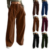 Spring Autumn Loose-Fitting Corduroy Trousers Women's Solid Color Button Pocket Corduroy Wide-Leg Pants Straight Pants