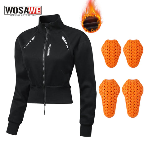 Wosawe Winter Women Motorcycle Jacket Women Motorbike Riding Coat With Soft Pads Casual Moto Riding Clothes