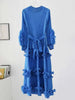 Elegant Women Pleated Dress O Neck 3D Floral Long Sleeves Fungus Spliced Design A-line Dresses Party 2AA1375