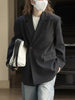 Design Slanted Placket and Back Slit Coats, Loose Fitting Suit, Slimming Jacket for Women
