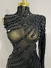 Stage Costume Sparkly Rhinestones Tassel Sexy See-Through Dress Women One Shoulder Latin Dance Bars Nightclub Party Outfits