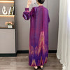 Red Pleated Hand-Cranked Floral Print Women's Long Dress Long Sleeve Elegant Temperament Elastic Loose Dresses 2DB4509