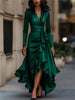 Irregular Hem Dress Woman's Spring Autumn Elegance Satin Deep V-neck Lace-up Robe Lady Foreign Style Party Prom Vestidos