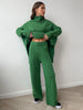 Women's Autumn and Winter Relaxed Leisure Lazy Thick Knit Two-piece Set High Collar Slit Sweater + Long Pants Suit